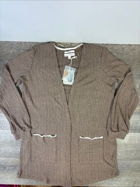 Blu Pepper Cozy Life Ribbed Open Front Cardigan Sweater NWT Small Taupe